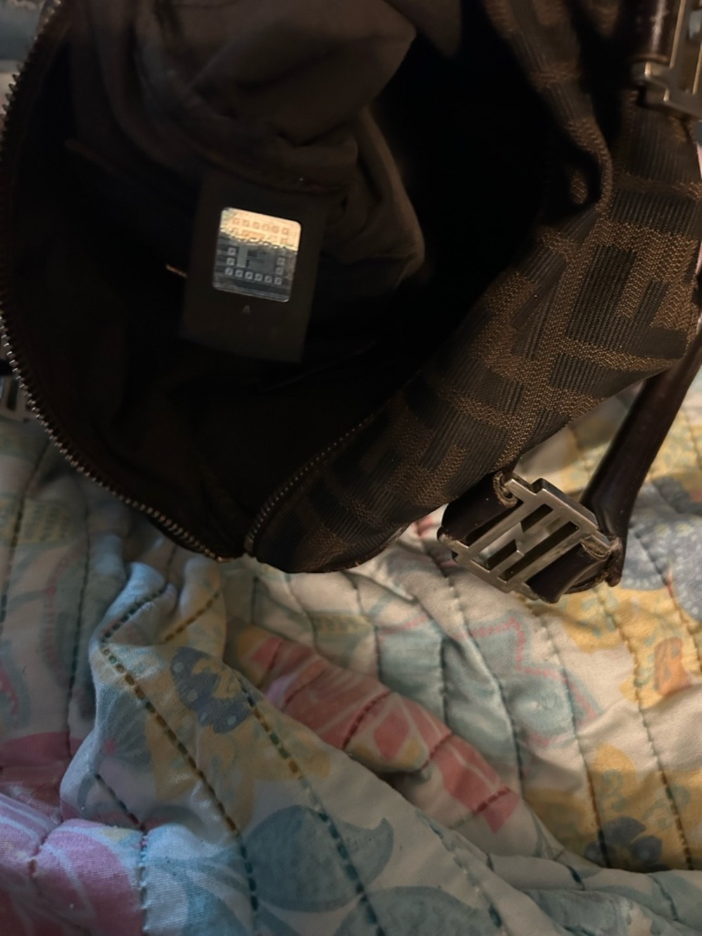 Fendi Zucca Monogram Canvas Handbag in Dark Brown and Black - Picture 8 of 9